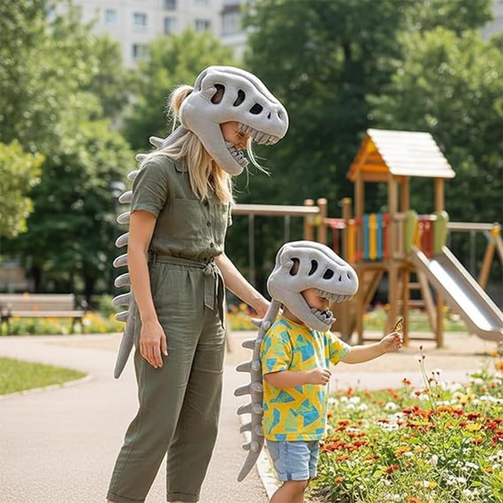 Sachie Dinosaur Skeleton Costume Set, Spinosaurus Skull Headpiece with Spine Back Piece Dino Outfit
