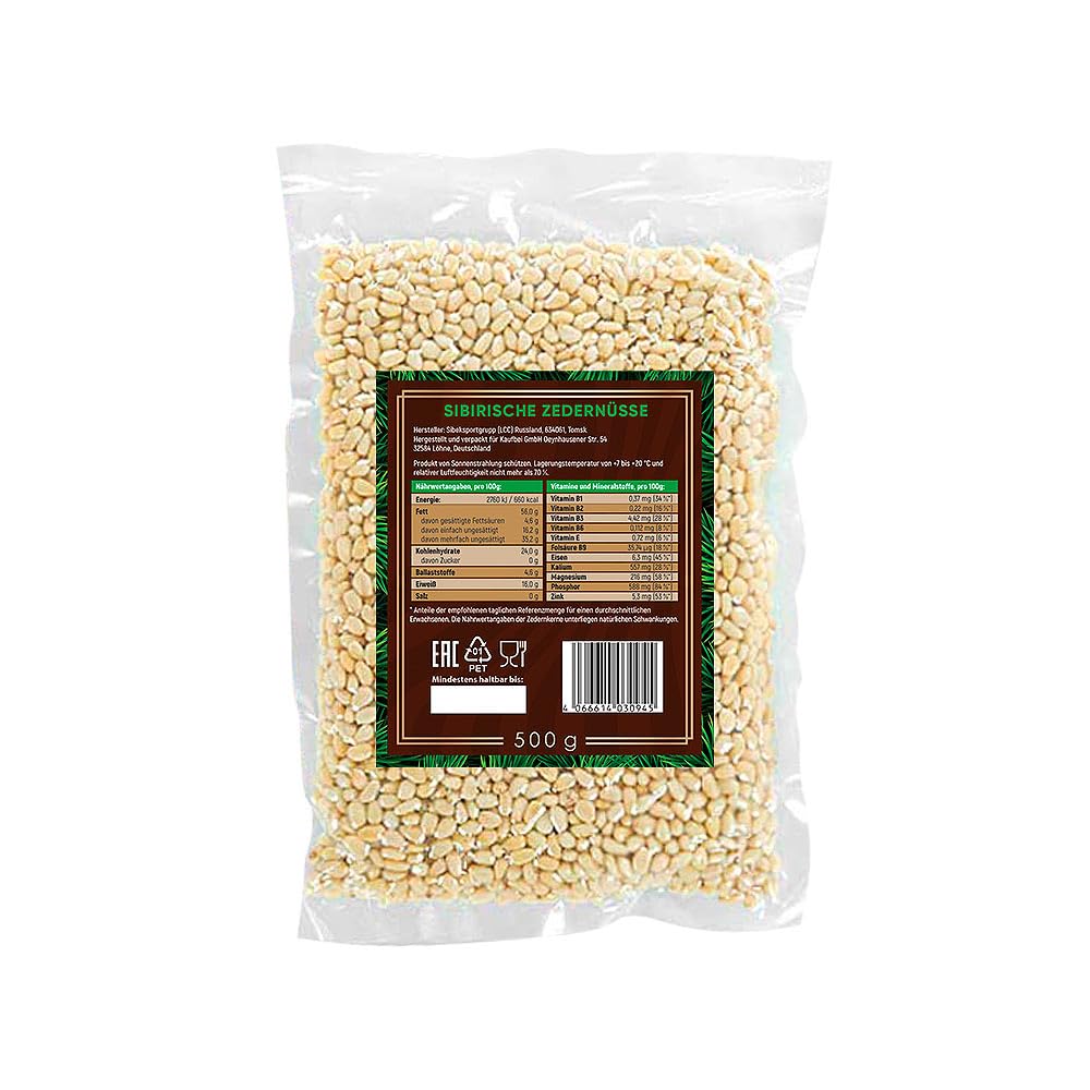BARIN Doppelpack sibirische Zedernüsse Premium 2 x 500 g, Nuss, gesunder Snack, Zedernkerne, Superfood, Pinienkerne
