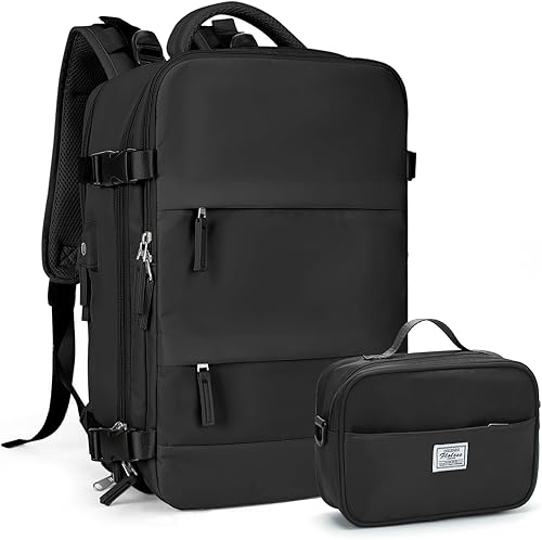 coowoz Mochila de viaje grande para mujeres y hombres, mochila de transporte para deportes al aire libre, artículos esenciales de viaje, Negro -,