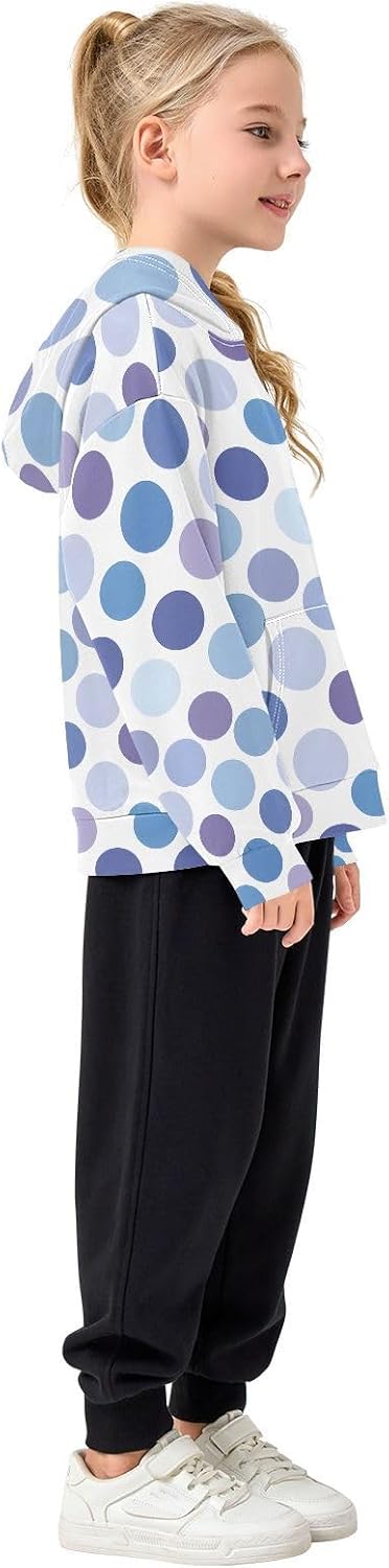 ALAZA Blue & Purple Polka Dots Hoodies Sweatshirt for Boys Girls Kids Hooded Pullover Top