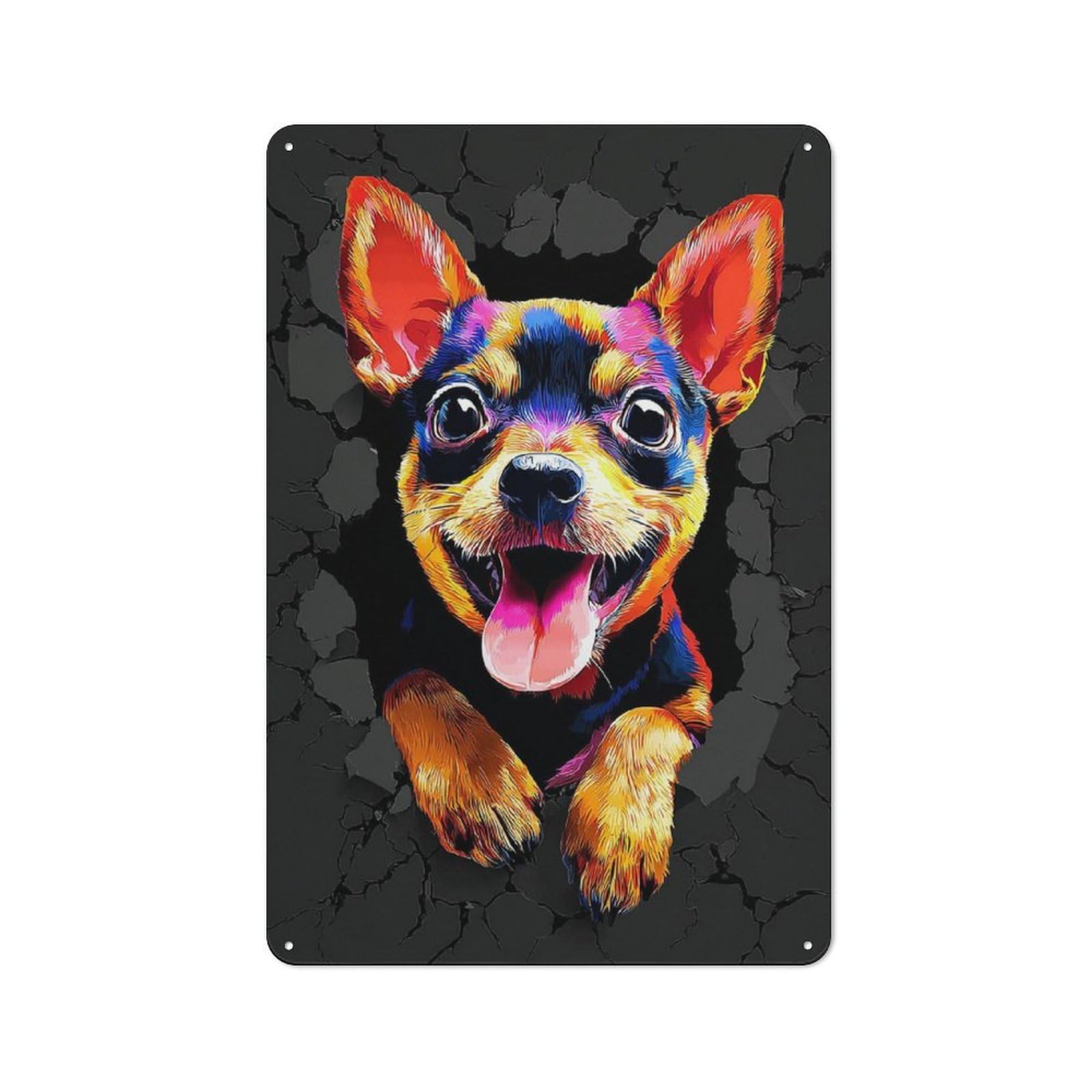 Junmoney Colorful Chihuahua Breakthrough Artwork Rustic Metal Sign 30X20cm For Café Or Restaurant, Suited To Café Owners And Decorators