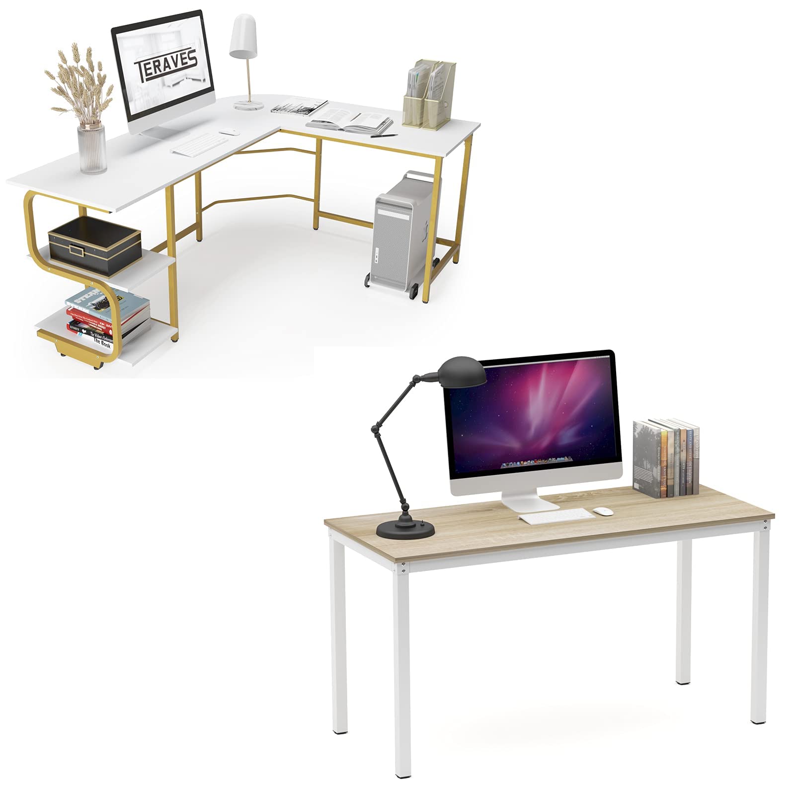 Buy Teraves Reversible L Shaped Desk with Shelves and Dining Table