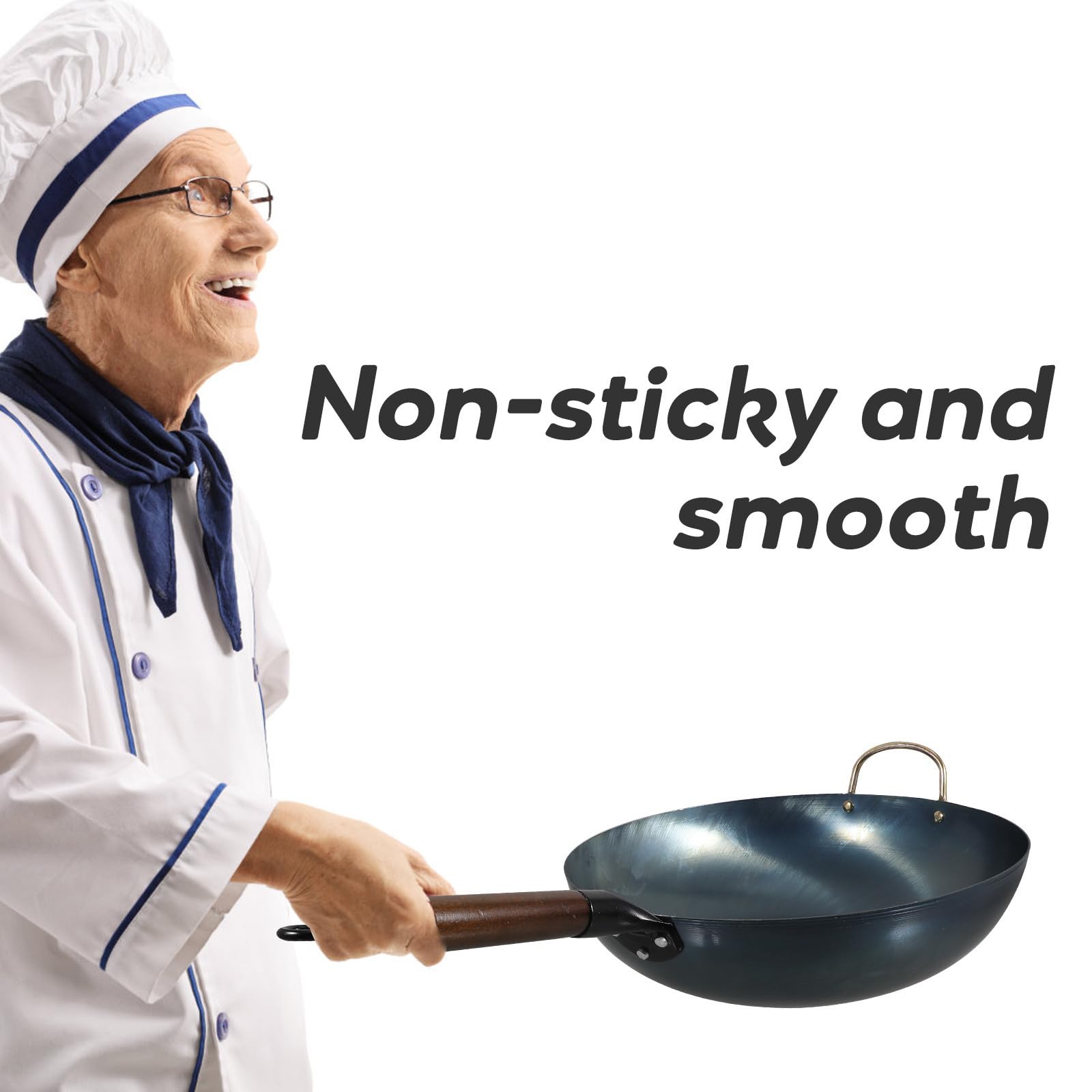 CLISPEED Wok da Cucina in Ferro Nero Superficie Liscia Antiaderente
