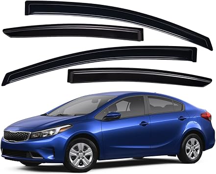 Lightronic Extra Durable Outside-Mount Auto Vent Window Visor, Fits 2014-2018 Kia Forte Sedan EXCLUDES Hatchback, UV Protection Rain Guard, Original Wind Deflector, No-Drilling, Dark Smoke, 4-Pcs