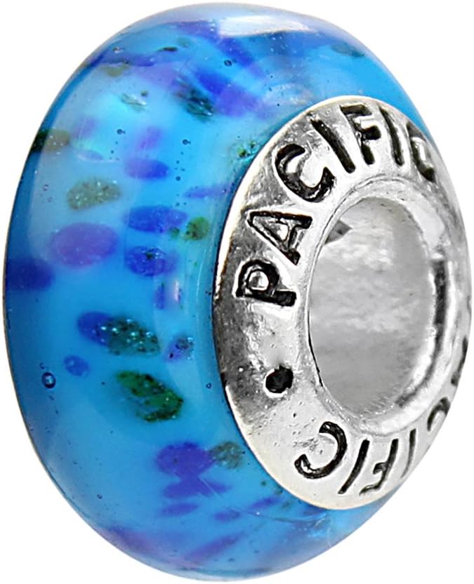 West Coast Jewelry 925 Sterling Silver Murano Glass Bead - Aquarium