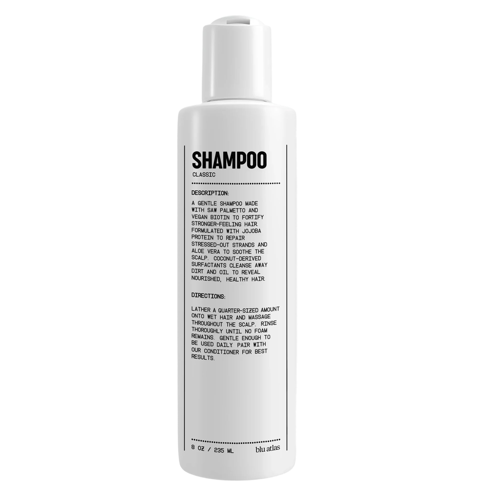 Blu Atlas Natural Shampoo for Men — Sulfate-Free for All Hair Types, 15 Ingredients, No Filler, Helps with Dandruff and Dry Scalp — Classic Scent, 8