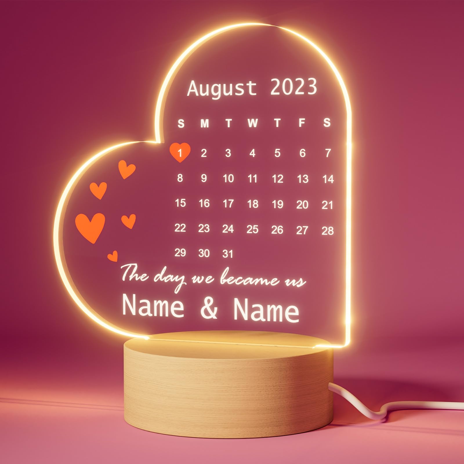 DPDP Personalised Wedding Anniversary Couple Gifts - Customized Engagement & Birthday Night Light for Couples, Girlfriend, Boyfriend, Husband, or Wife - Valentines Gifts for Him Her — image 1