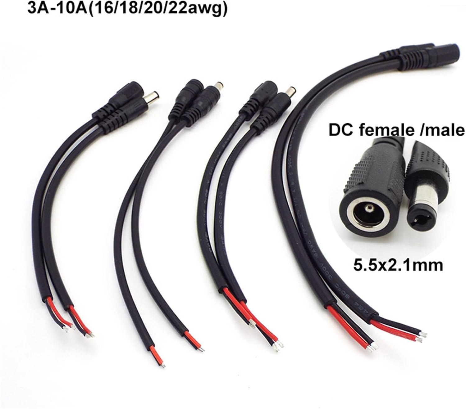 18cm 2A 5A 7A 10A DC Male Female Power Supply Extension Cord Connector Cable 5.5mmX2.1MM 24v 12v 18awg Copper Wire(DC Male,1PC_18AWG)