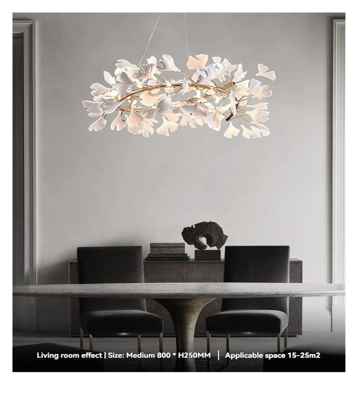 Lustre, Plafonnier suspendu rond en forme de feuille Ginkgo, design moderne, luminaire décoratif d'intérieur, idéal(White,ROUND 100CM_CERAMIC)