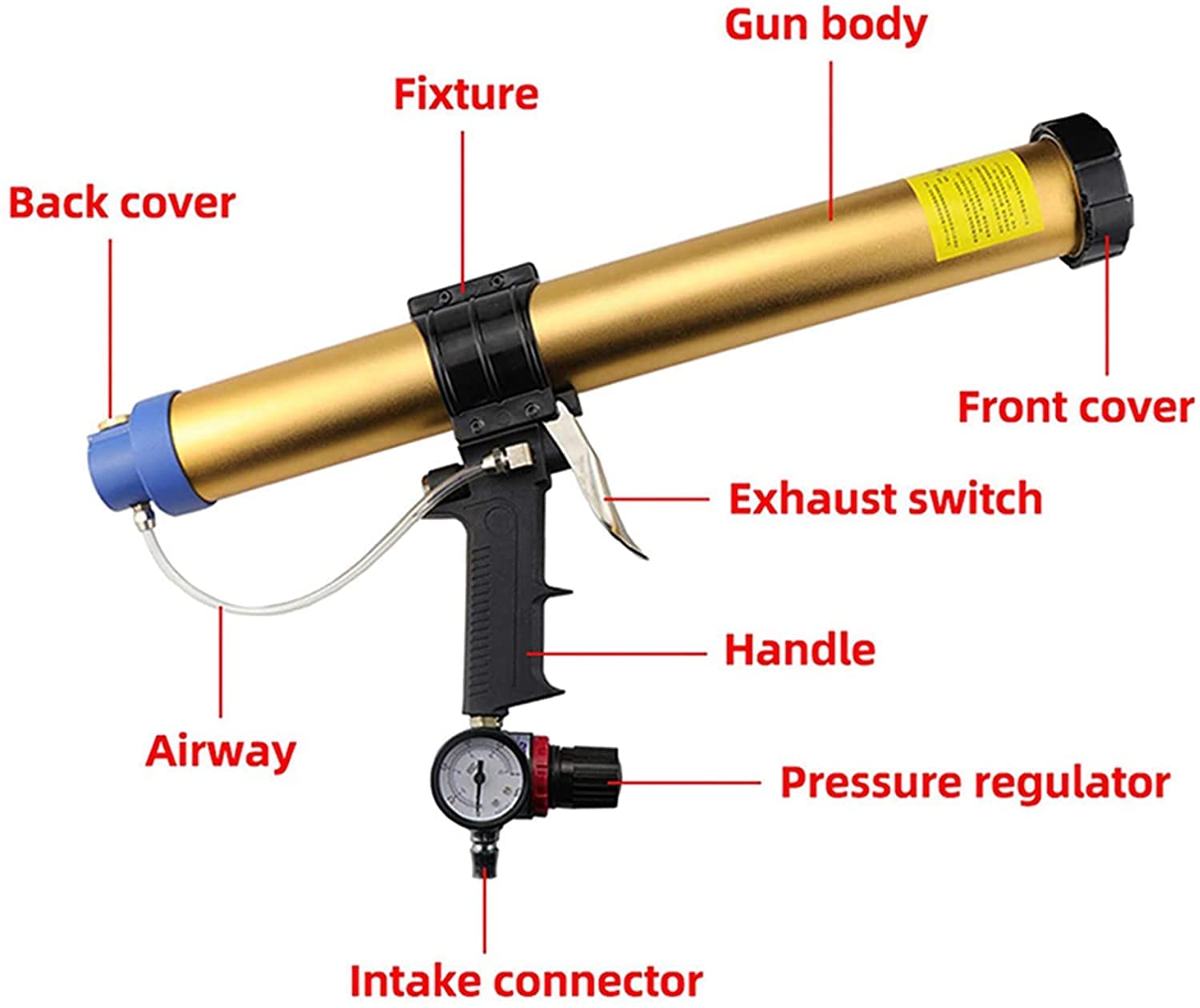 Pneumatyczny pistolet do klejenia/uszczelniania szkła o pojemności 600 ml, pistolet do silikonu uszczelniającego, automatyczny pistolet do klejenia płytek z regulowanym ciśnieniem i niskim poziomem