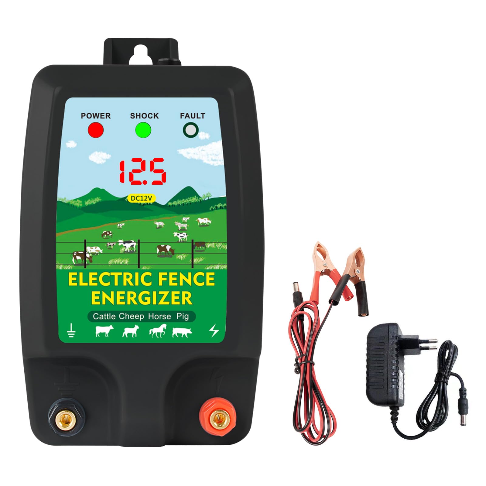 10KM Pastor Electrico, Cerca EléCtrica Controlador, Cerca EléCtrica Pastor Granja De Animales Ovejas, Caballos, Ganado, Aves, Pastor (Pantalla digital)