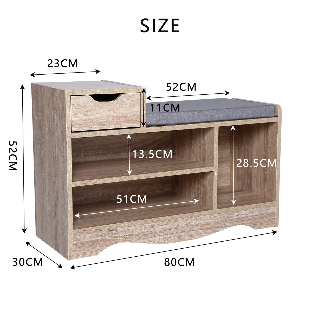 Banc à chaussures avec coussin de siège avec tiroir et banc de rangement, armoire basse, pour meubles de couloir et de salon