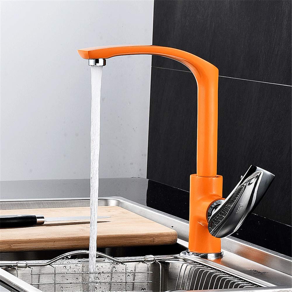 Pintura En Frío Y Un Mezclador De Agua Caliente, Cocina Grifo Del Fregadero De Cocina Grifo Cromado De Una Manija Giratoria Cinturón Aireador, Naranja