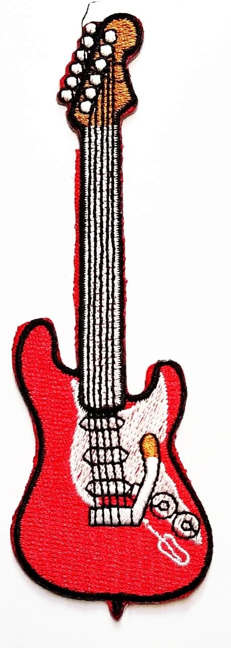 Nipitshop Patches Red Electric Guitar Music Musical Instrument DIY Applique Embroidered Sew Iron on Patch for Bags Jackets Jeans Clothes