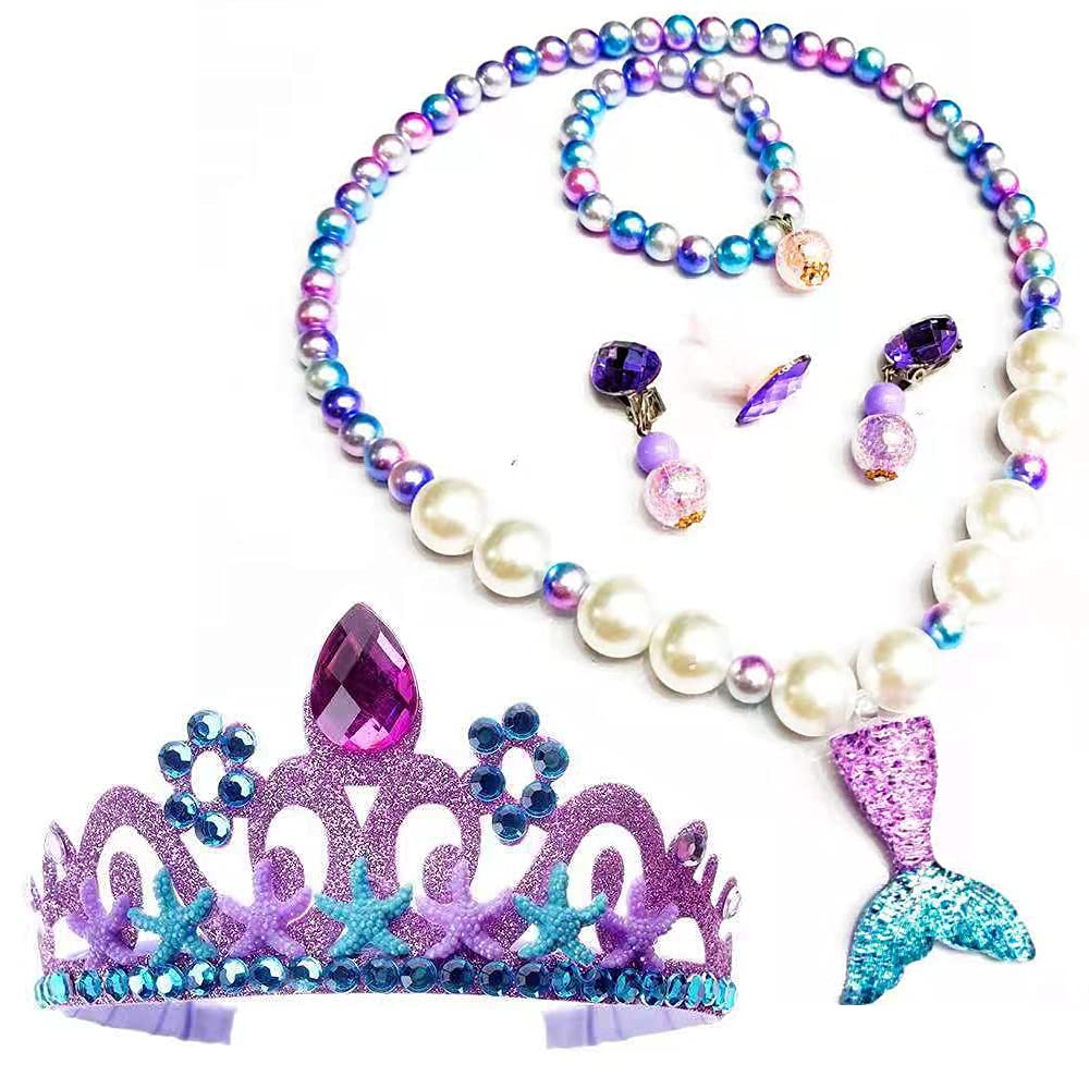 6 Piezas Pulsera Niña, Joyas Niña 6 Años, Accesorios de Vestir de Sirena, Collar 8 Años, Set de Joyas, Incluyendo Corona, Aretes, Collares, Pulseras, Anillos, para Juegos de Rol