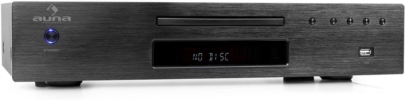 Auna AV2-CD509 HiFi CD Player - USB, Digital/Analogue Outputs, 40 Presets, Brushed Stainless Steel, LCD, Remote Control, Black