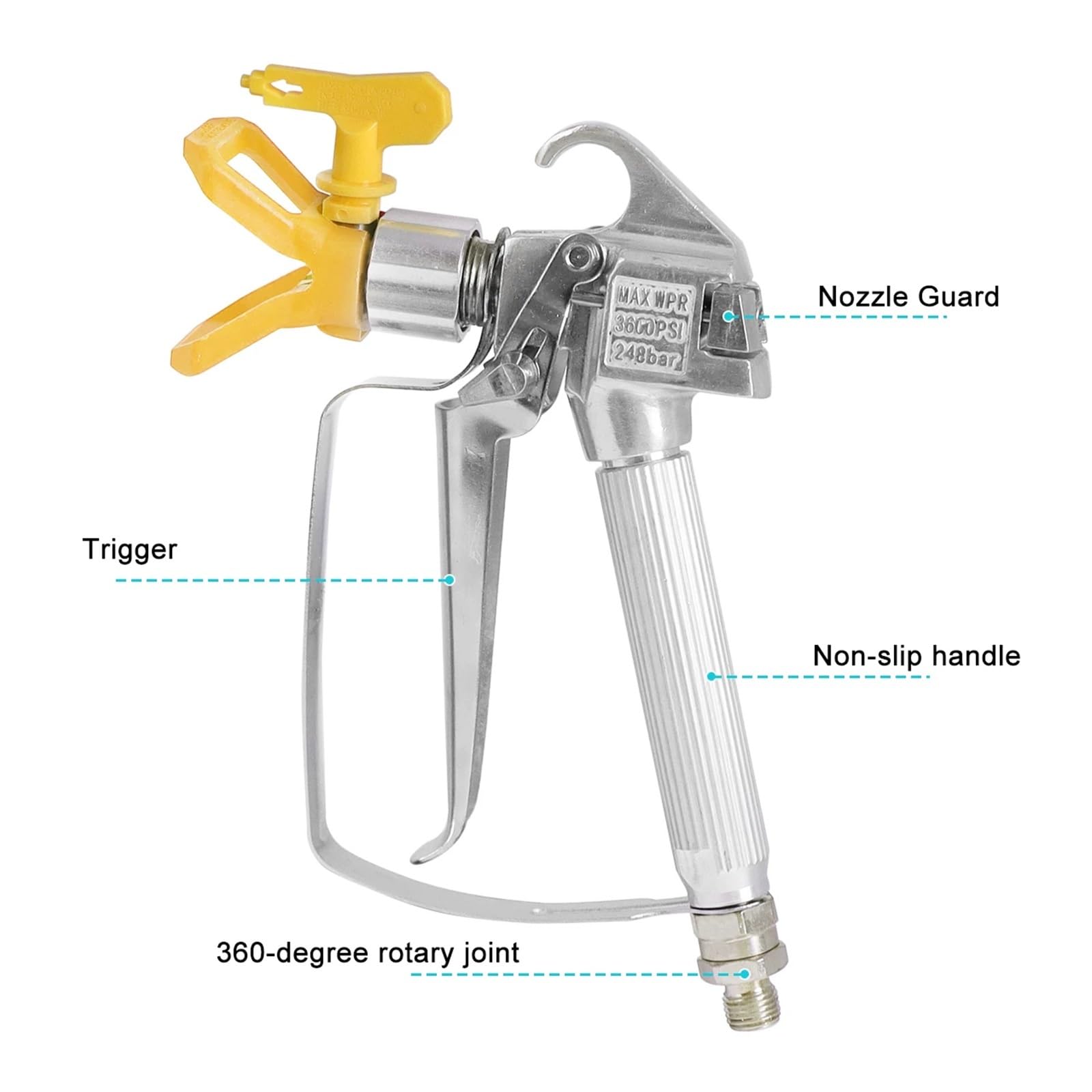Pistolet do natrysku farby bezpowietrznej o wysokim ciśnieniu 3600PSI z dyszą 517 i osłoną dyszy Rozpylacz pompy urządzenie bezpowietrznego Zrób to sam i dom(Yellow with nozzle)