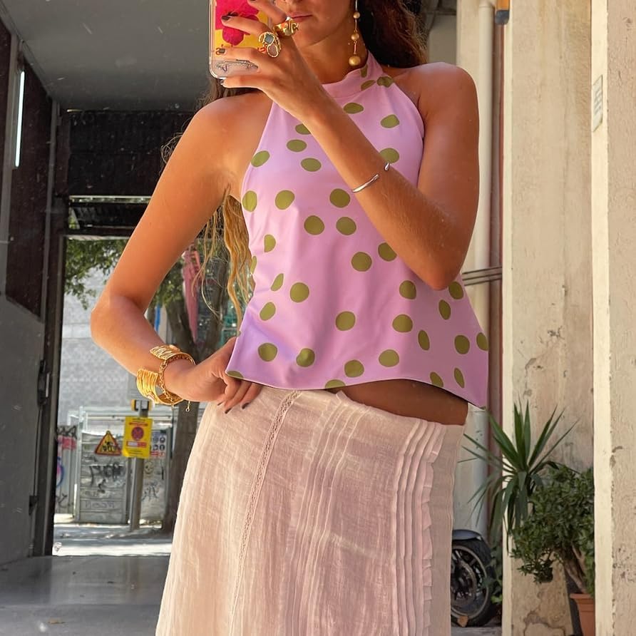 Women Y2k Floral Halter Tank Top Summer Going Out Cami Tops Boho Sexy Backless Vacation Beach Camisoles - Image 2