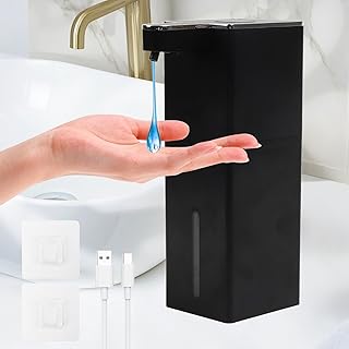 Longzhuo Automatischer Seifenspender 400ml IPX5 Wasserdicht | Berührungslos mit Infrarotsensor (0.25s) | USB-Flüssigetyp Seifenspender & Wandmontage ohne Bohren | Für Bad,Küche,Büro,Hotel,Schwarz