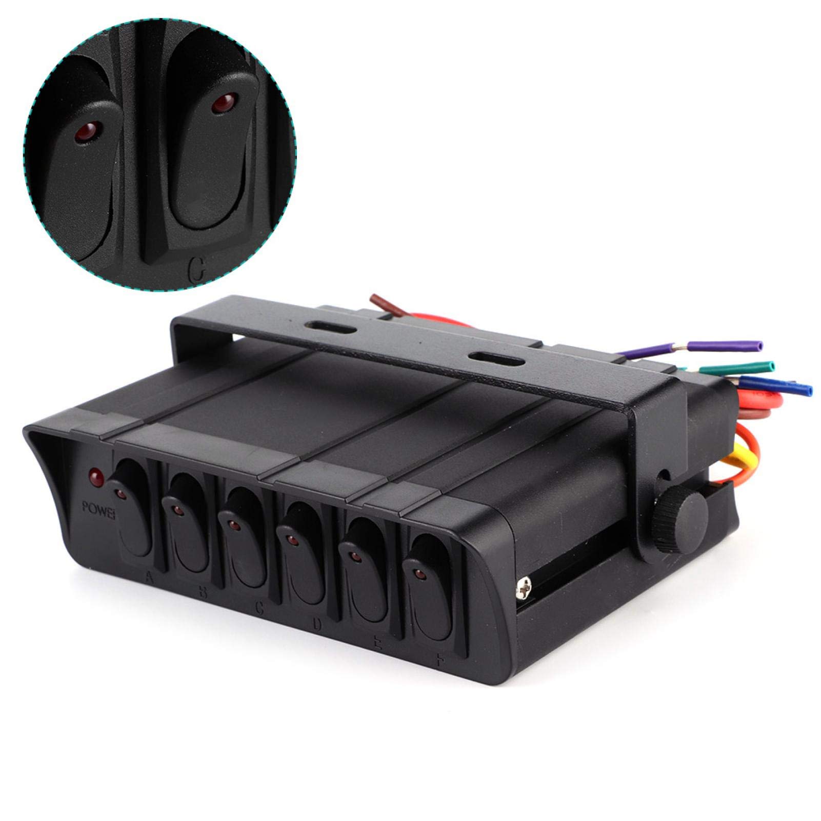 Caja de interruptor basculante, controlador universal de caja de interruptor basculante de 6 unidades 12-24 V, luz roja 3P para vehículos recreativos, barcos, yates