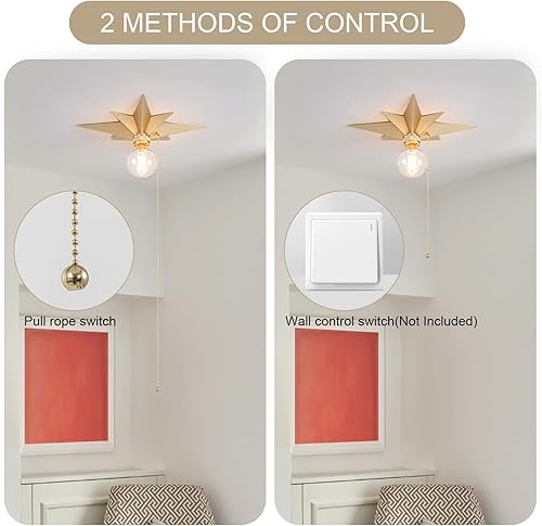 Miniatura 4 de VILUXY Lámpara de techo de montaje empotrado, lámparas de estrella de latón con interruptor de encendidoapagado de cadena de tracción para pasillo,