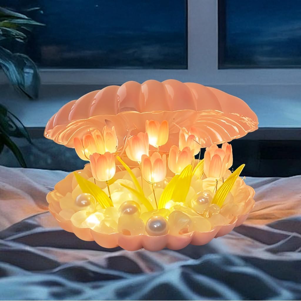 Shell Tulip Night Light with 10 LED Flowers – Handmade Decorative Table Lamp for Bedroom, Living Room, Desk & Home Décor, Cute Flower Night Lamp, Gift for Women & Girls-image-17