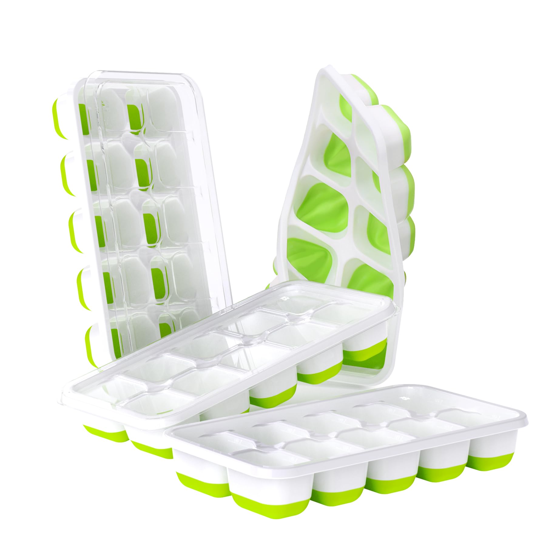 DOQAUS Ice Cube Trays 4 Pack, 40 pcs Silicone Ice Cubes Tray Maker with Spill-Resistant Removable Lid, Easy Release & Pop out, LFGB and BPA Free, Stackable Flexible, for Soup, Food, Cocktail, CoffeeGlobal Recycled StandardGlobal Recycled StandardGlobal Recycled Standard