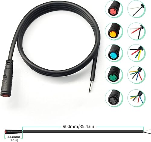 Miniatura 2 de Cable de extensión Ebike 35.433 in 6Pin hembra DIY enchufe impermeable para bicicleta eléctrica pantalla acelerador PAS luz Ebike piezas