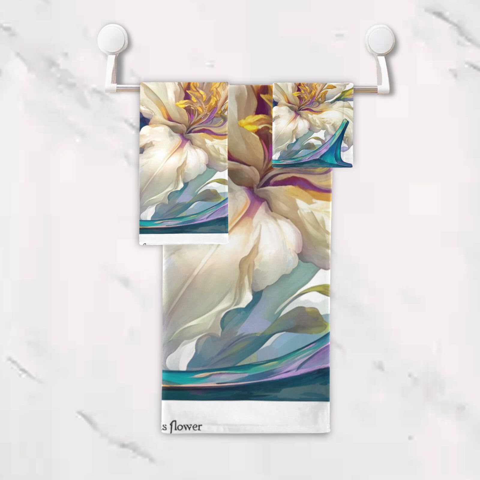 Floralmorphic - Set di 3 asciugamani per la pulizia del viso, con lettera Z, fiori di giglio bianco, 1 asciugamano da bagno, 1 asciugamano per mani, 1 panno per la pulizia del viso e del corpo