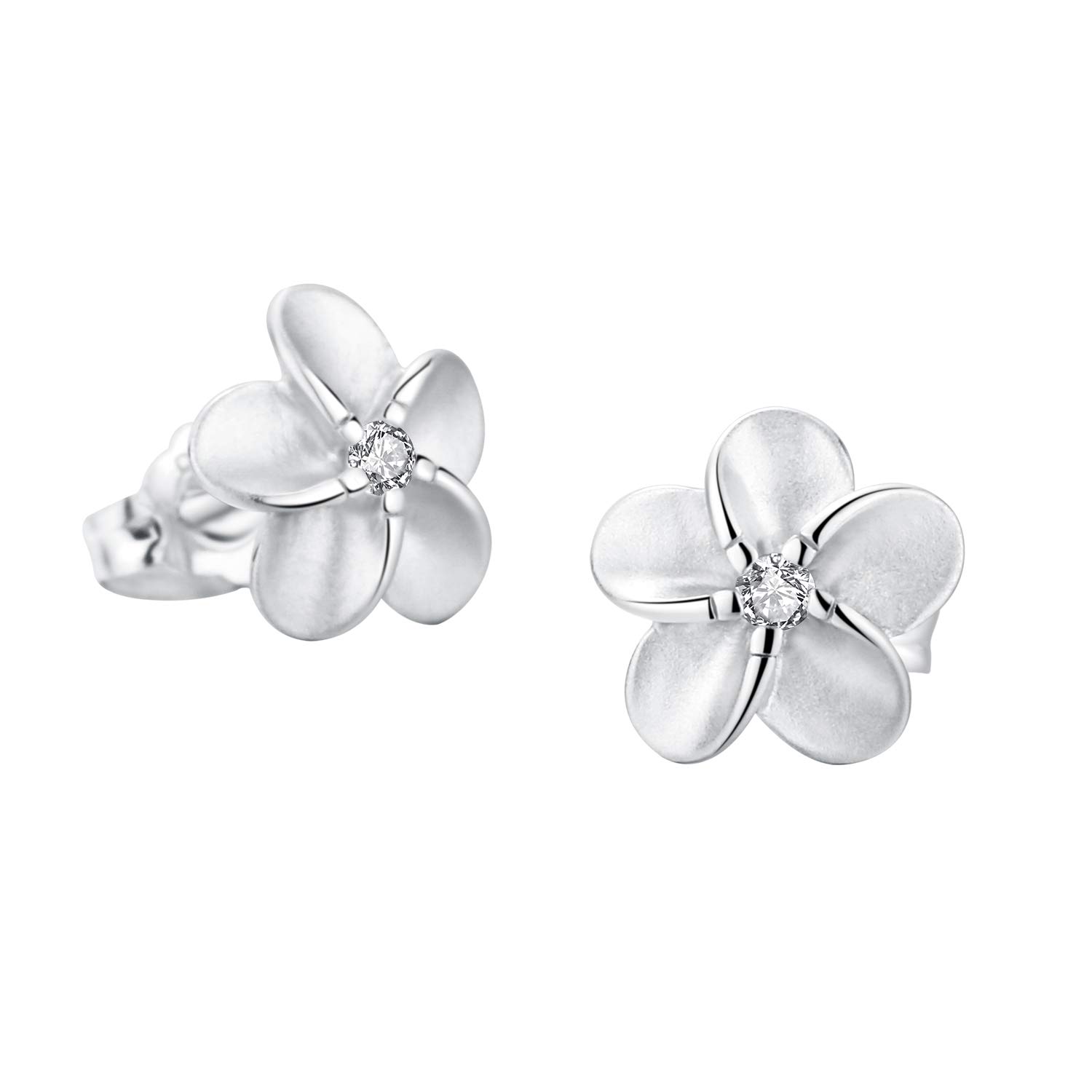 SA SILVERAGESterling Silver Stud Earrings, Flower Earrings for Women with AAA Cubic Zirconia Fashion Jewelry