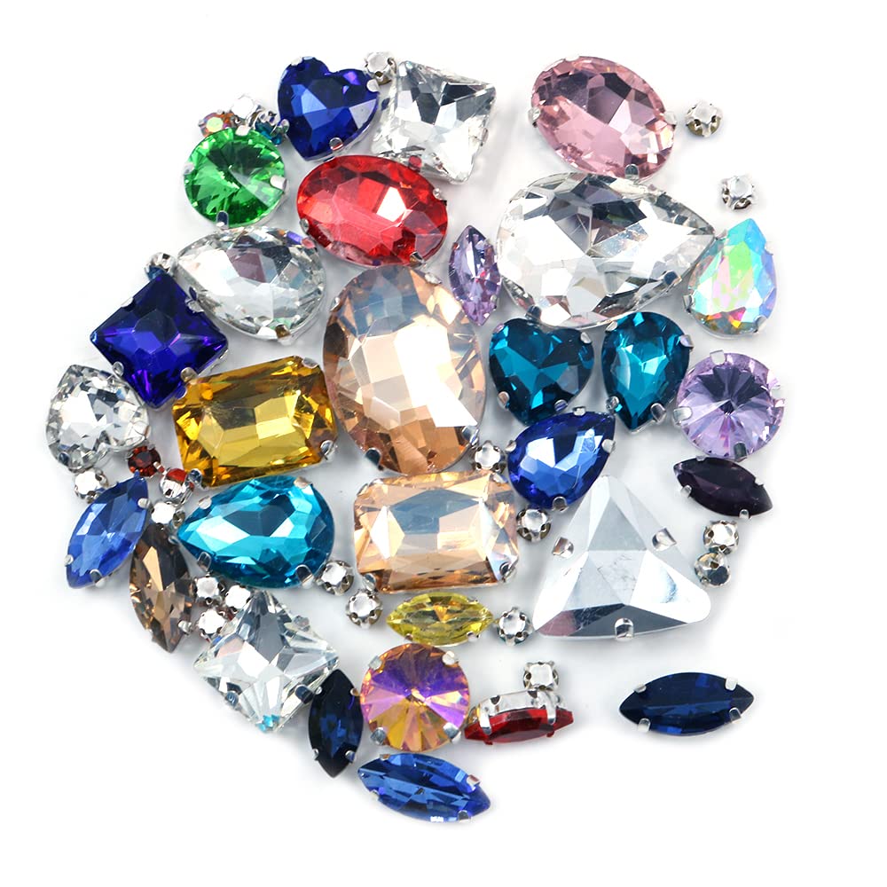CENPEK 50 Pieces AB Clear Gems Acrylic Sew On Rhinestones Faceted Flatback Crystal Buttons for Clothing Dress Decorations (Mix Colorful)