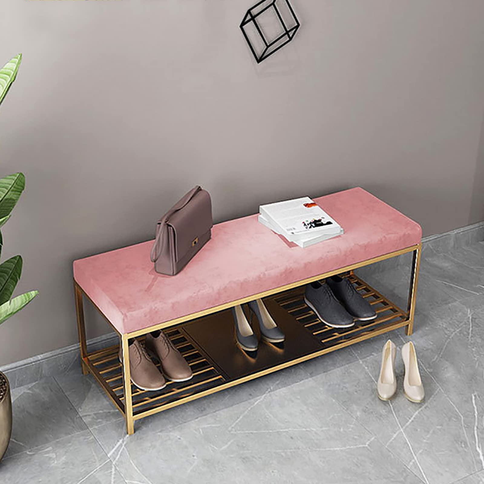 GYEQXKT Shoe Bench Organizer with Velvet Upholstery and Shoe Shelf, Modern Entryway Storage Solution, Elegant Design for Entry Decor