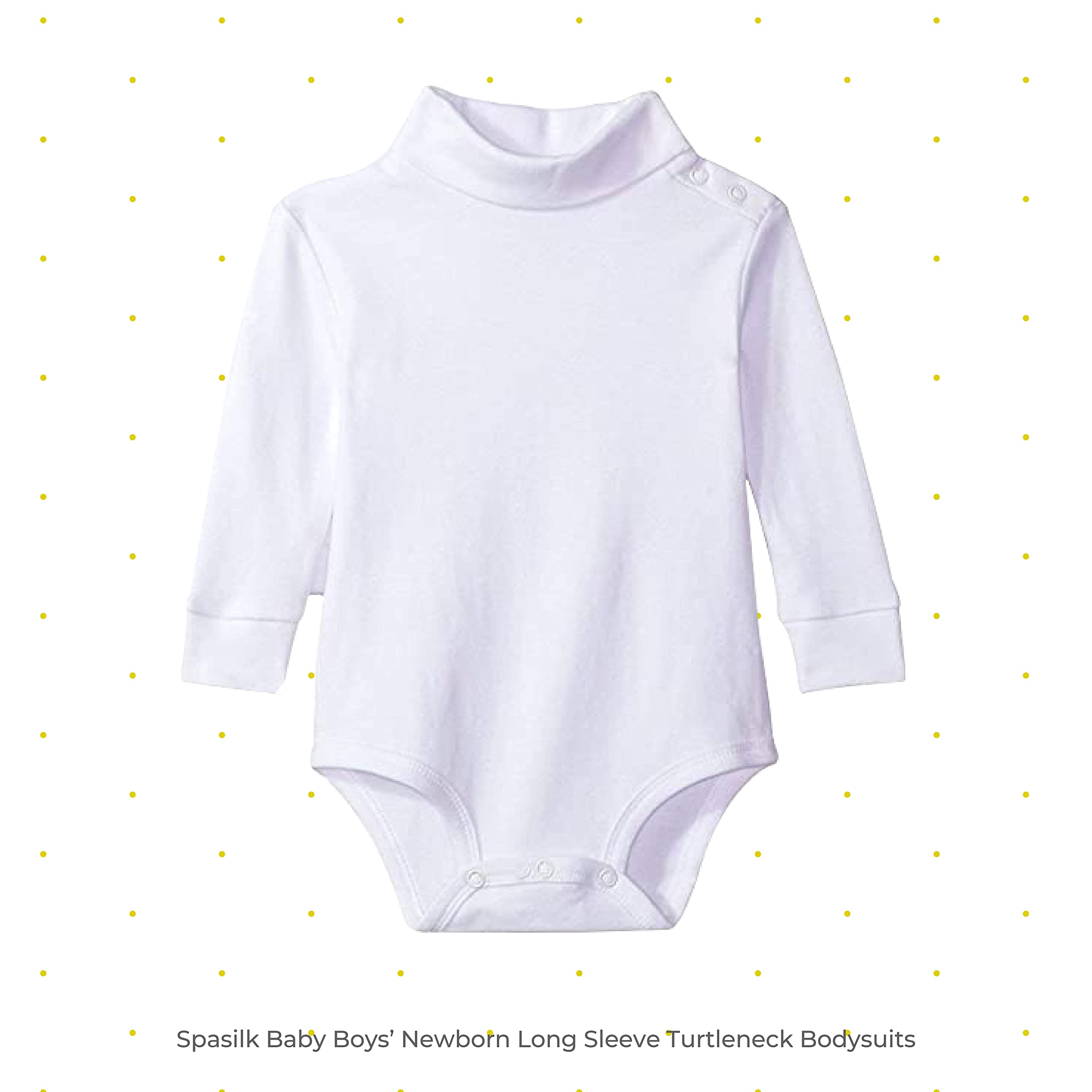Spasilk Baby Boys’ Newborn Long Sleeve Turtleneck Bodysuits, 2 pack, 6-24 Months- White Bodysuits