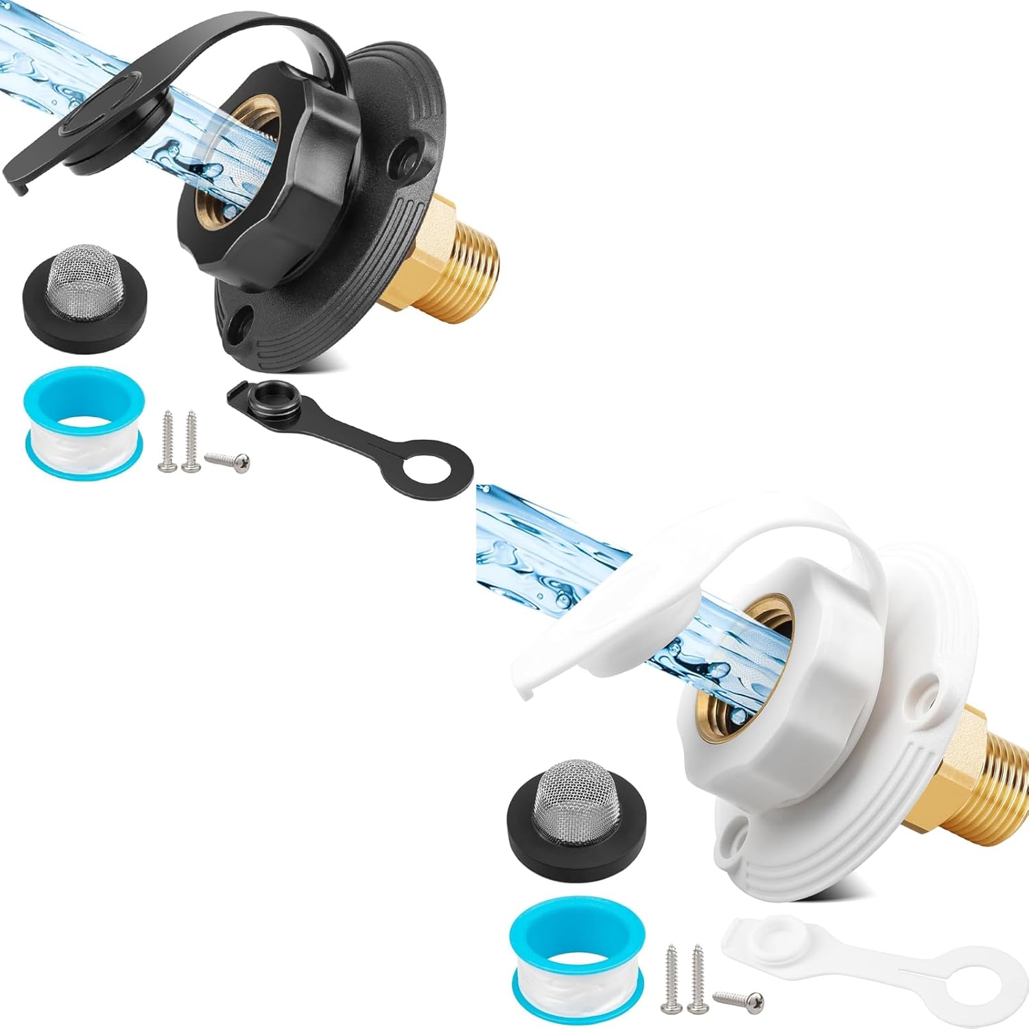 Oyviny Black + White RV City Water Inlet with Check Valve, Lead-free Brass RV Fresh Water Inlet 3/4 NH Female to 1/2 NPT Male Connection