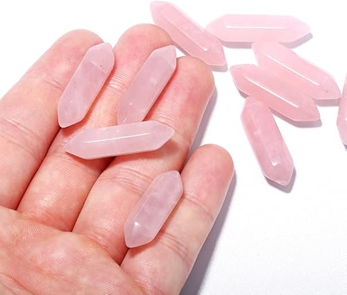 Miniatura 5 de 10 piezas de cristal de cuarzo rosa con punta de cuarzo rosa hexagonal curativo Reiki piedra colgante a granel para fabricación de joyas