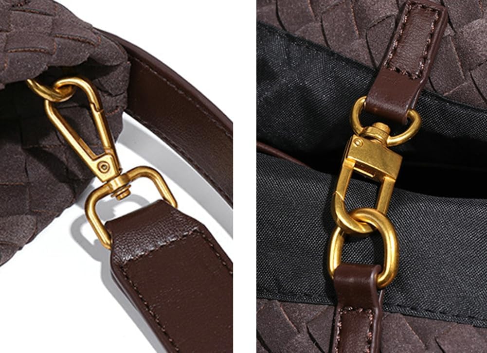 Woven Bags Women Slouchy Woven Suede Tote Bag Trendy Suede Hobo Purse Vintage Satchels Handbag for Work Travel - Image 5