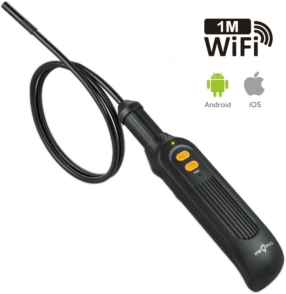 WiFi Wireless Endoscope, IFM OPTICS Borescope Inspection Camera HD Snake Camera IP67 Waterproof, 8 LED Brightness Levels, Works on Multiple Devices Simultaneously, iOS & Android Compatible