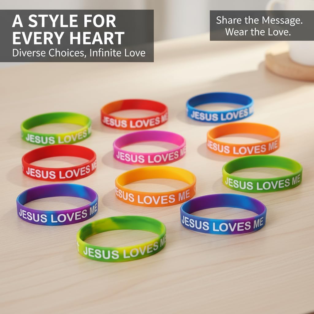 100 Pcs Jesus Bracelets Jesus Loves Me Rubber Bracelets Women & Men Colorful Silicone Wristbands Christian Wristbands Bulk(Bright color ) - Image 4