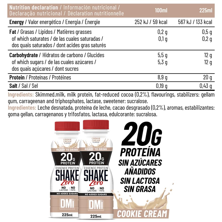 DMI-ESSENCE PROTEIN SHAKE ZERO (12 x 225 ml) (12 x 225ml, Cookies cream)