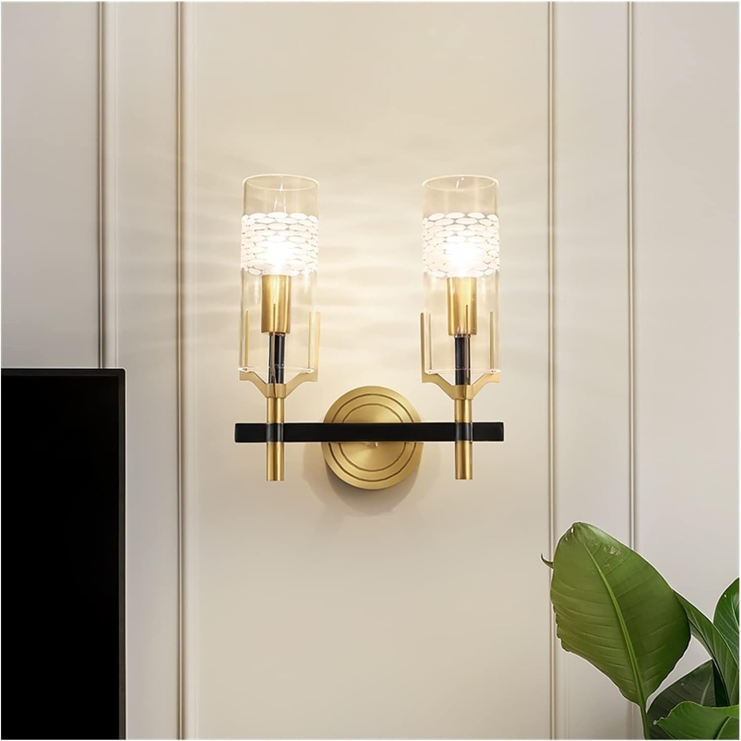CWCQGH Copper Wall Lamp Bedside Reading Background Minimalist Modern Villa Courtyard Aisle,Black-L28cm