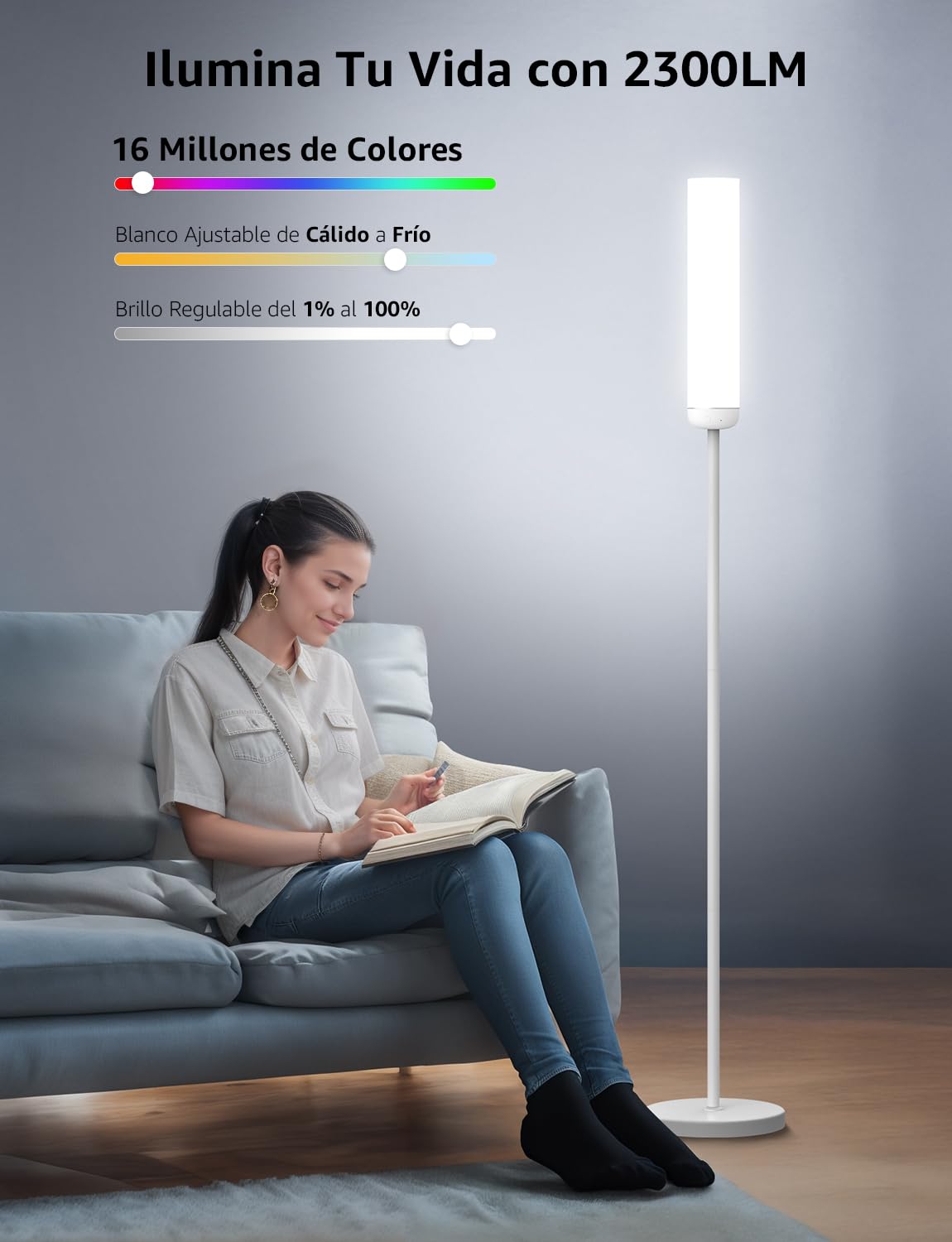 Lepro O1 AI Lámpara de Pie LED, Lámpara de Pie WiFi, Luz Blanca 1800LM, Sincronización Música, Fonciona con Alexa/Google Home, RGB + CCT, Diseñador de Iluminación AI Personalizado para Sala, Leer, TV