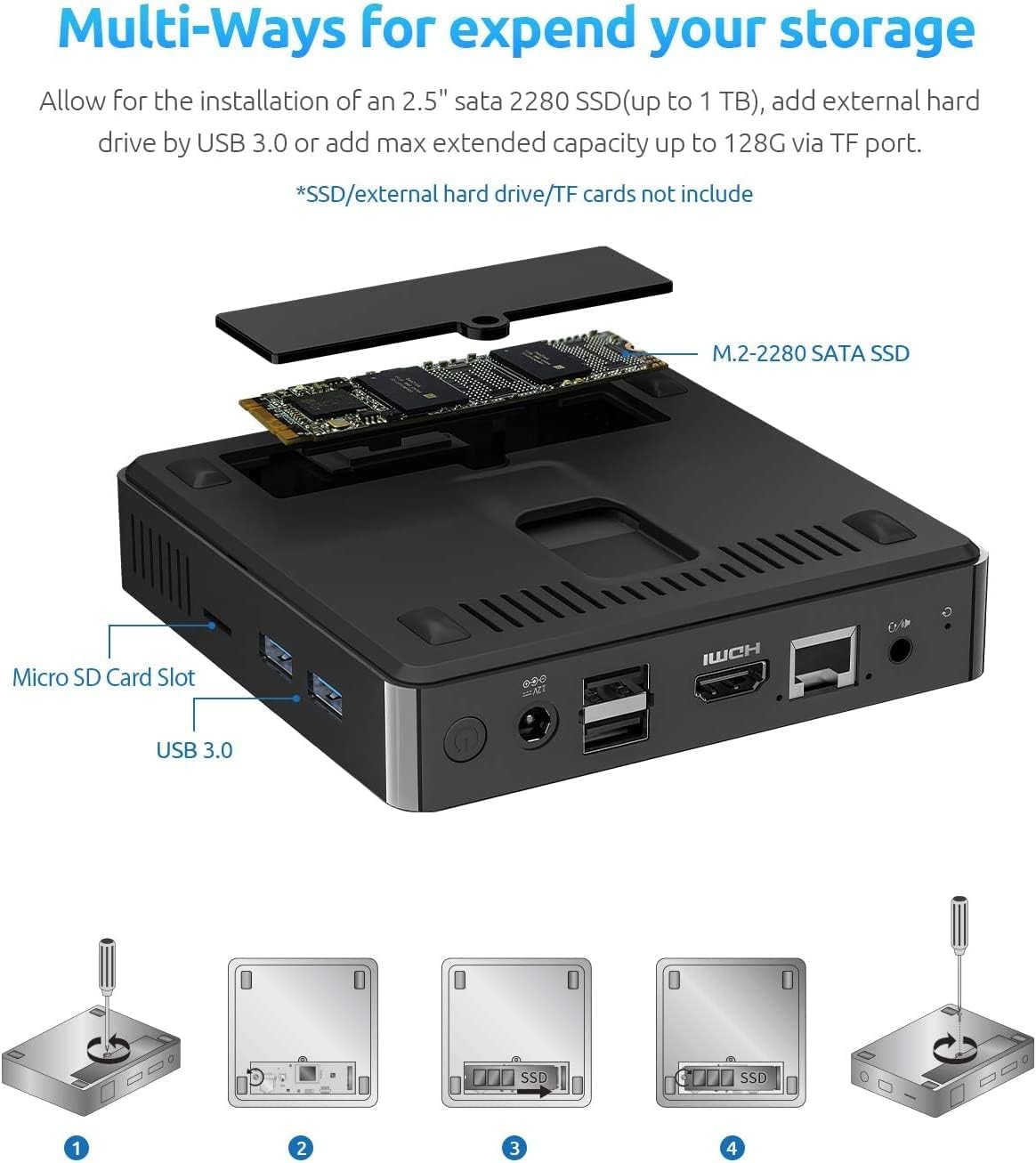 BMAX Mini Pc 8 GB DDR4 128 GB eMMC Intel Gemini Lake N4000 (fino a 2,6 GHz) W-11 Pro Supporta HDMI 4K, B1Pro WiFi 2.4G/5G, Bluetooth 4.2, accensione automatica, mini computer HTPC