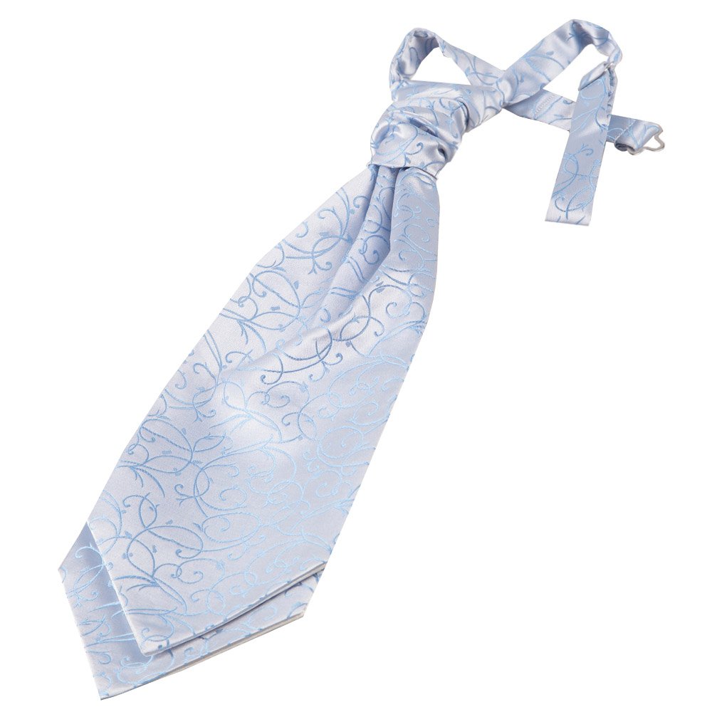 Dqt Men's Baby Blue Swirl Floral Jacquard Pre-Tied Scrunchie Cravat - Wedding, Business & Formal Wear