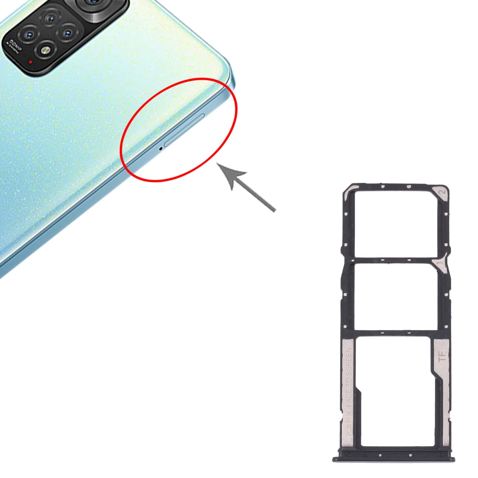 Ricambio Compatibile con Xiaomi Redmi Note 11 4G / Redmi Note 11S 4G Carrello Vassoio tray porta scheda Sim 1 + SIM 2 + Supporto alloggio SLOT SLITTA Memoria Micro Sd CARD (Nero)