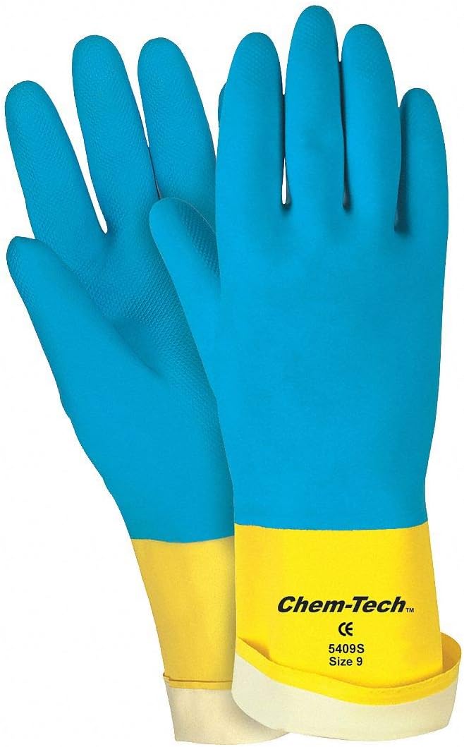 MCR Safety 5408S Neoprene on Latex (Yellow/Blue), 28 mil, Flock Lined, Straight Cuff, M