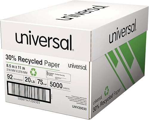 Miniatura 2 de Universal 20030 Papel de copia 30% reciclado, brillo 92, 20 libras, 8 1/2 x 11, blanco (caja de 5000 hojas)