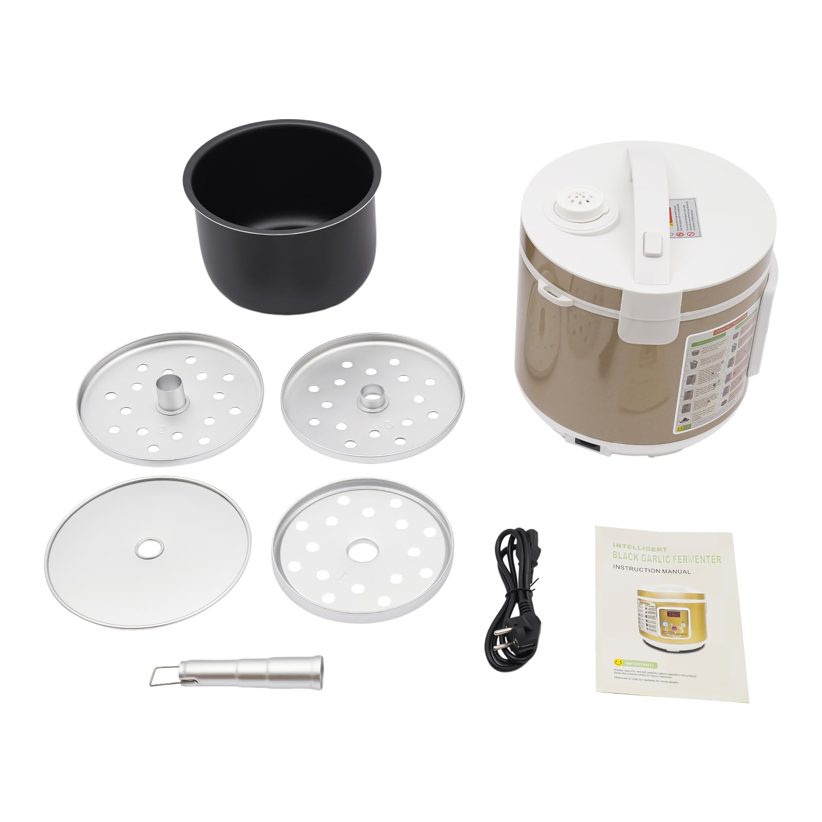 Schwarzer Knoblauch-Fermenter, 5 l, automatische Knoblauchpresse, intelligente Steuerung, Knoblauchfermentiermaschine, zweischichtiger Isolierdeckel, praktischer Griff und Knopf, Zeit- und