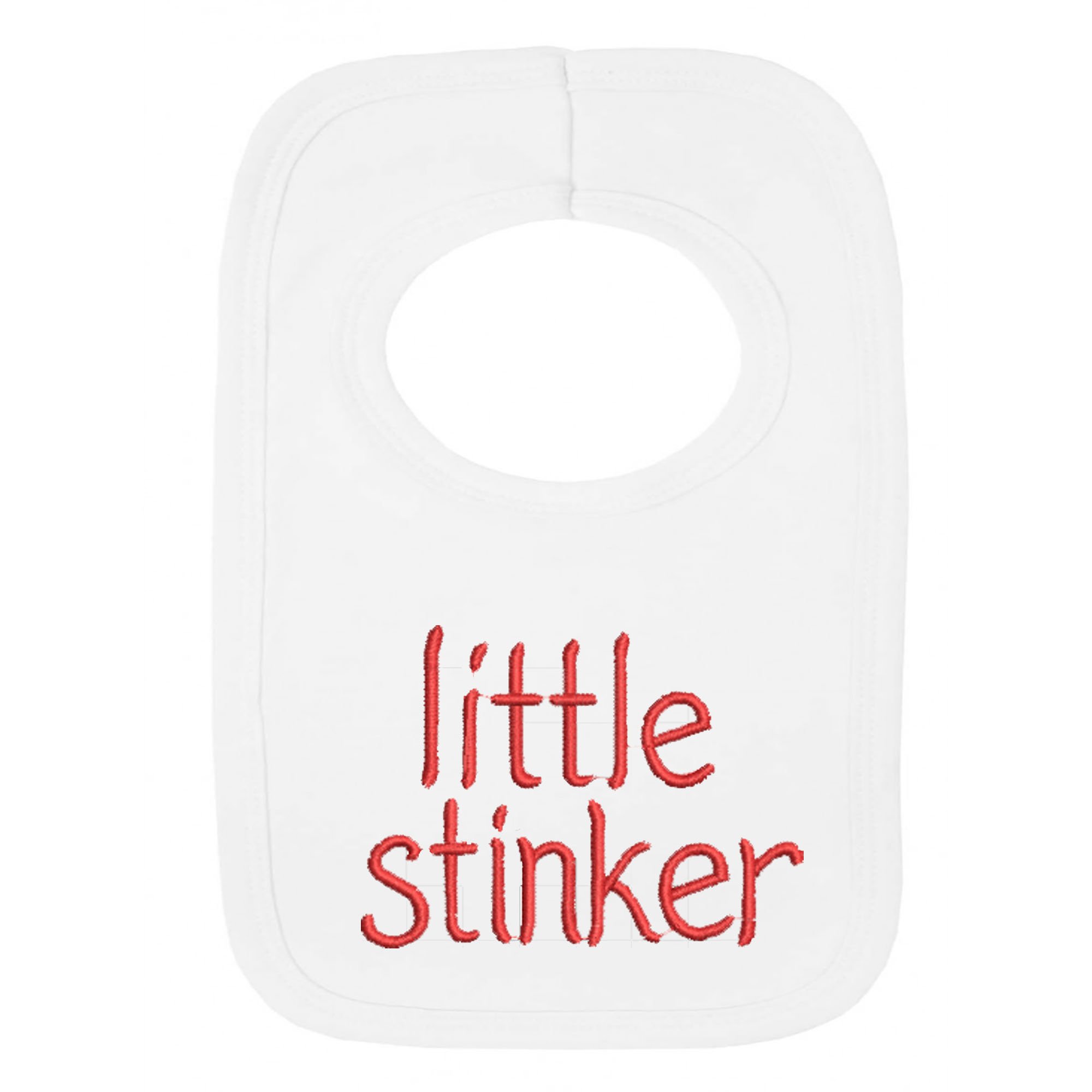 Personalised Baby BIB - Little Stinker - (NO Stickers)- Beautifully Embroided (White)