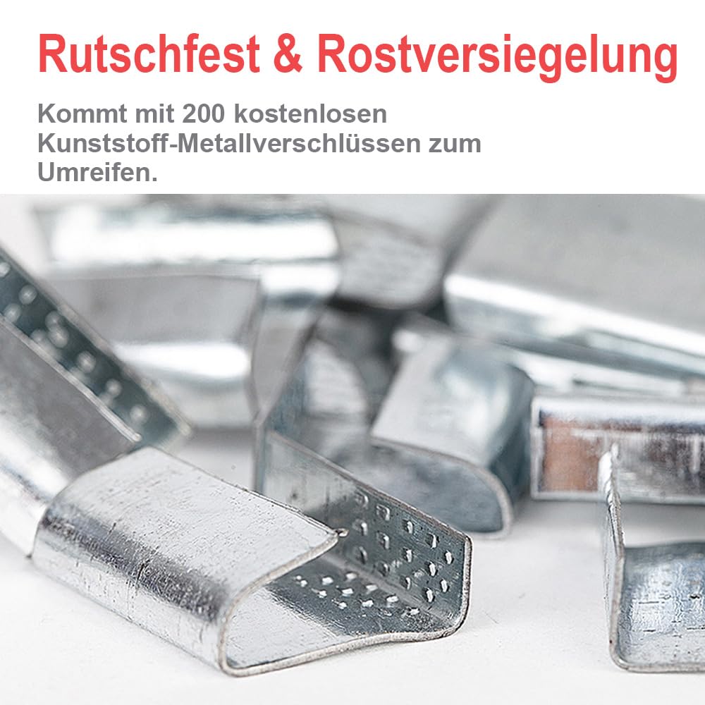 Bindewerkzeug Set für Umreifungsbänder – Poly Umreifungsspanner, Schneider & Versiegeler, manuelles Umreifungswerkzeug, Ankerwinden Set für 1/2–3/4 breites PP Band, mit 200 Verschlusshülsen