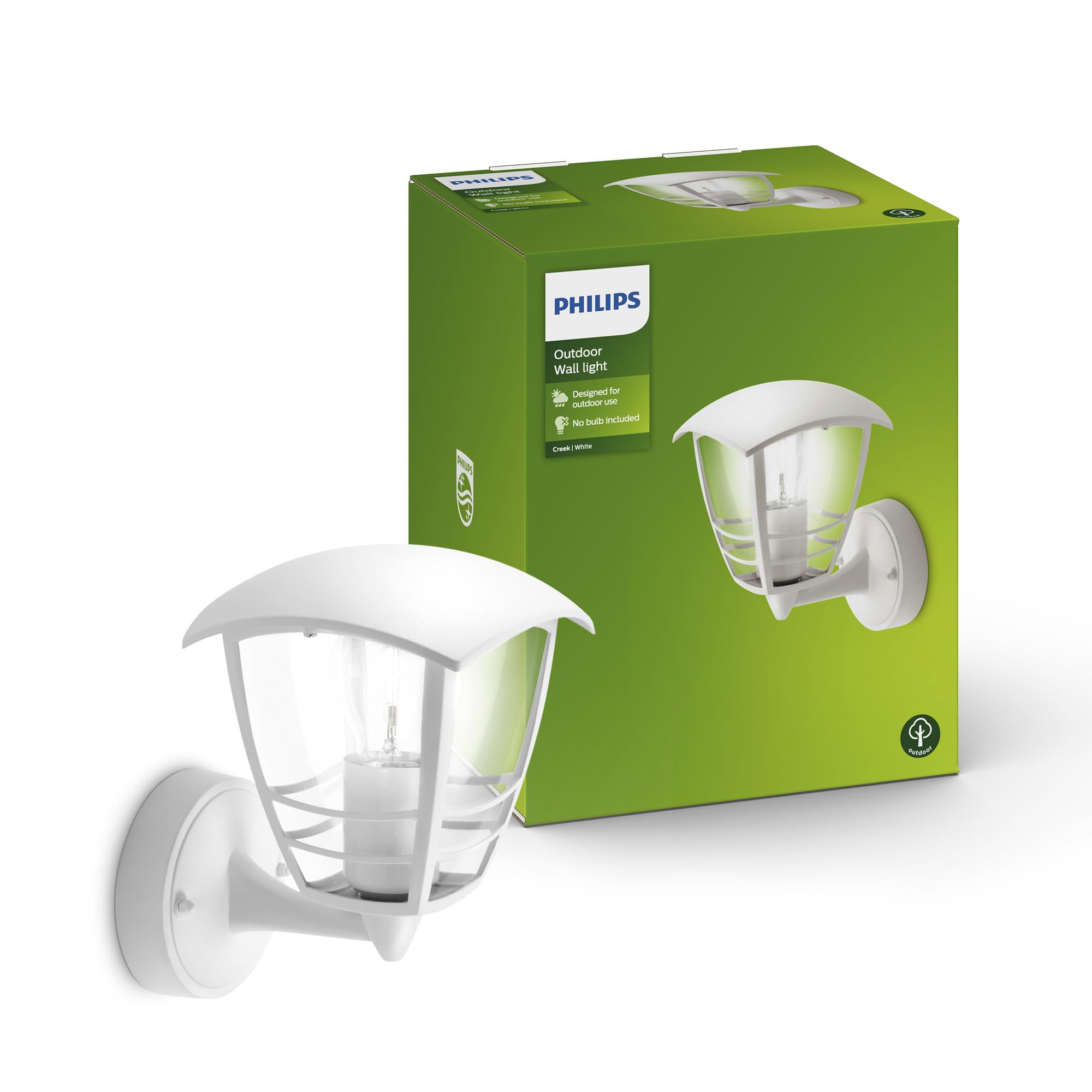 Philips Philips Creek Outdoor Wall Light, IP44 Weather-resistant, Durable, Aluminium, Classic Design, White, E27 Bulb Sold Separately